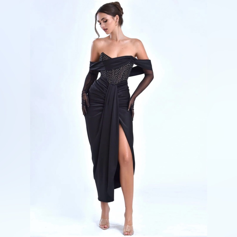 Miss Circle Stella Crystal Corset Satin Gown (black) XXS msrp $229 NWOT